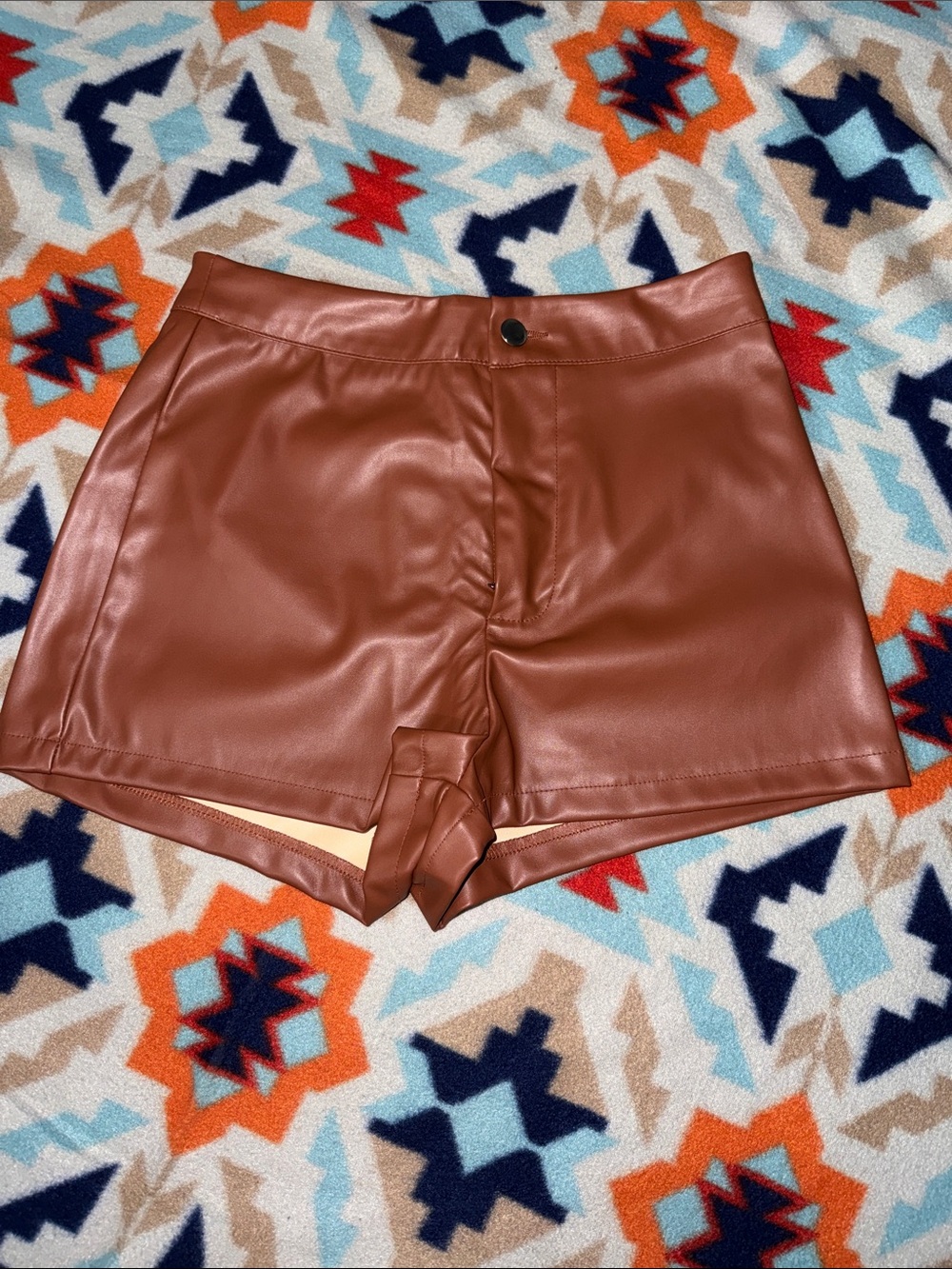 SHEIN Brown Faux Leather High-Waist Shorts